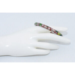 Chinese Cloisonné Enamel Flower Bangle Bracelet - Vintage